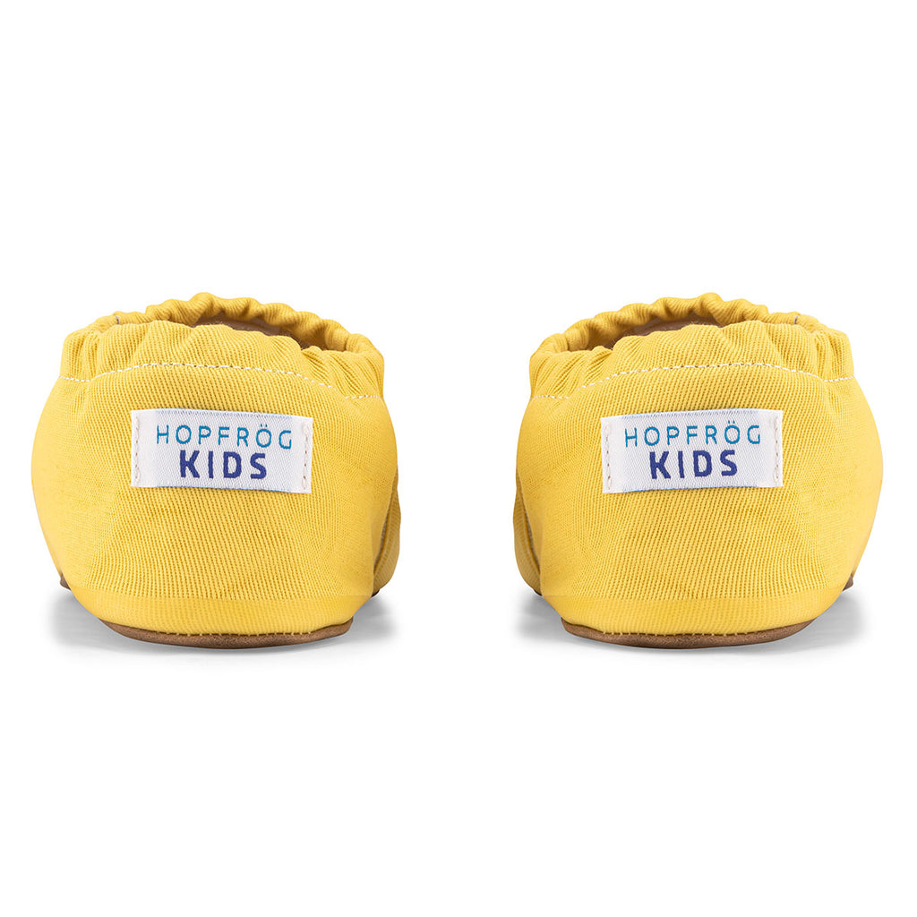 Journey Hyper - Beach Yellow - Barfuß Kitaschuhe & Hausschuhe - Hopfrög Kids aus weicher 100 % Baumwolle - OrthoFlex® Einlegesohle- BioVegan® Leder - WikoBaby