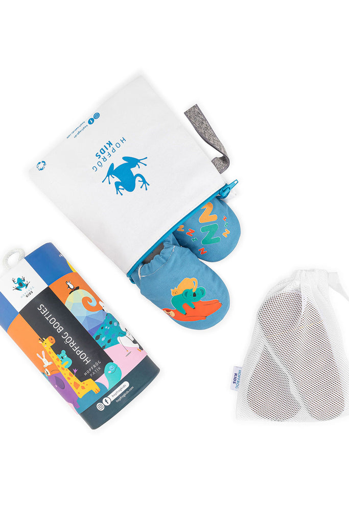 Slumber Hyper - Pacific Blue - Barfuß Kitaschuhe & Hausschuhe - Hopfrög Kids aus weicher 100 % Baumwolle - OrthoFlex® Einlegesohle- BioVegan® Leder - WikoBaby