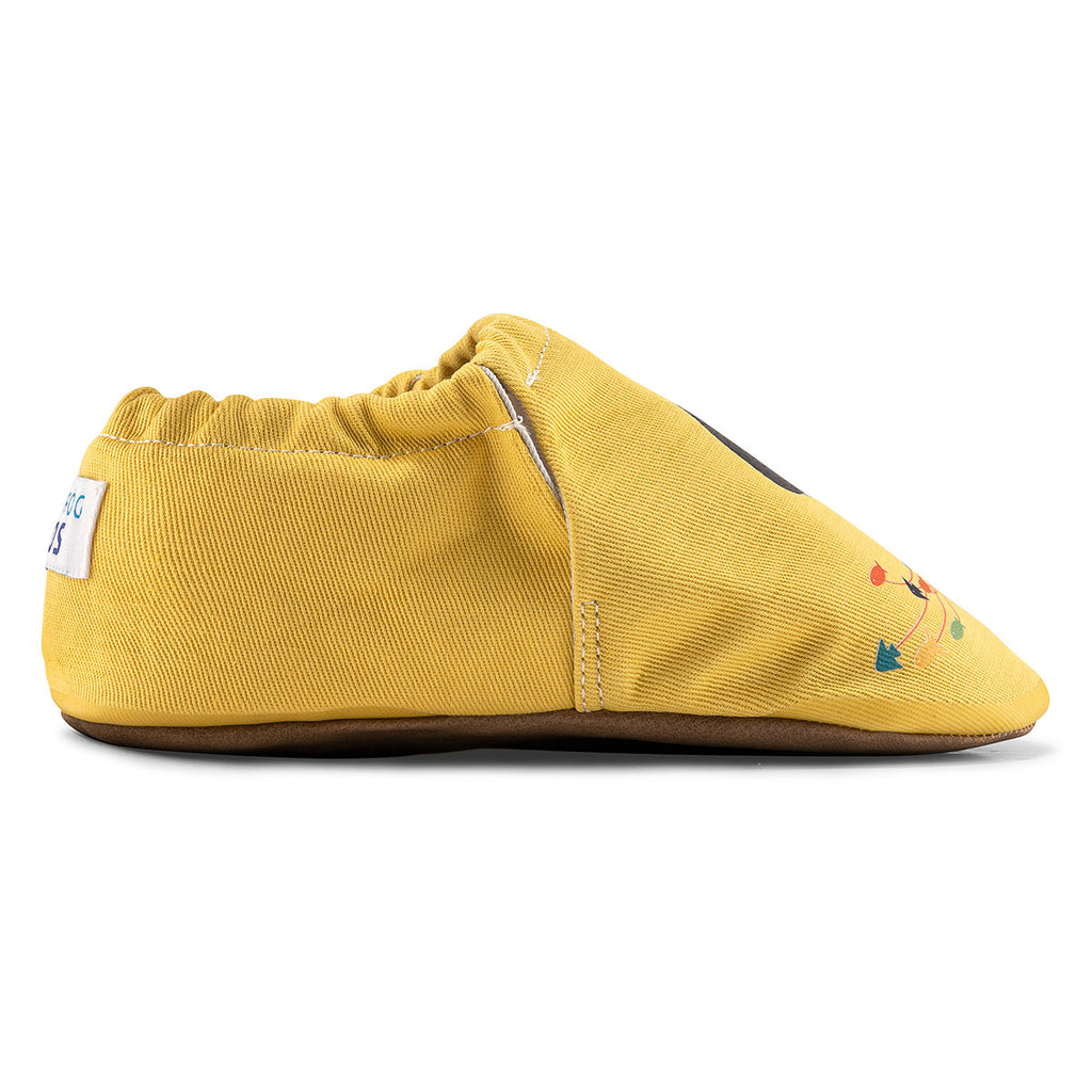 Journey Hyper - Beach Yellow - Barfuß Kitaschuhe & Hausschuhe - Hopfrög Kids aus weicher 100 % Baumwolle - OrthoFlex® Einlegesohle- BioVegan® Leder - WikoBaby