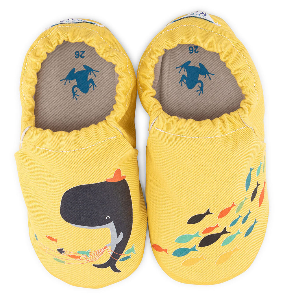 Journey Hyper - Beach Yellow - Barfuß Kitaschuhe & Hausschuhe - Hopfrög Kids aus weicher 100 % Baumwolle - OrthoFlex® Einlegesohle- BioVegan® Leder - WikoBaby