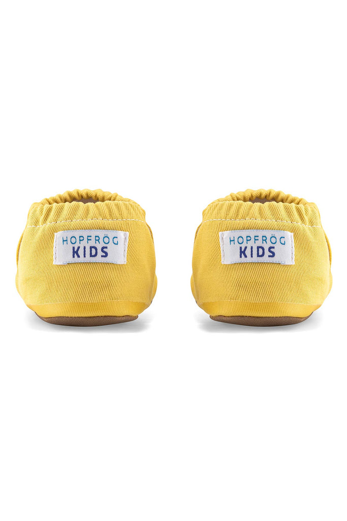 Dear Fox Hyper - Beach Yellow - Barfuß Kitaschuhe & Hausschuhe - Hopfrög Kids aus weicher 100 % Baumwolle - OrthoFlex® Einlegesohle- BioVegan® Leder - WikoBaby