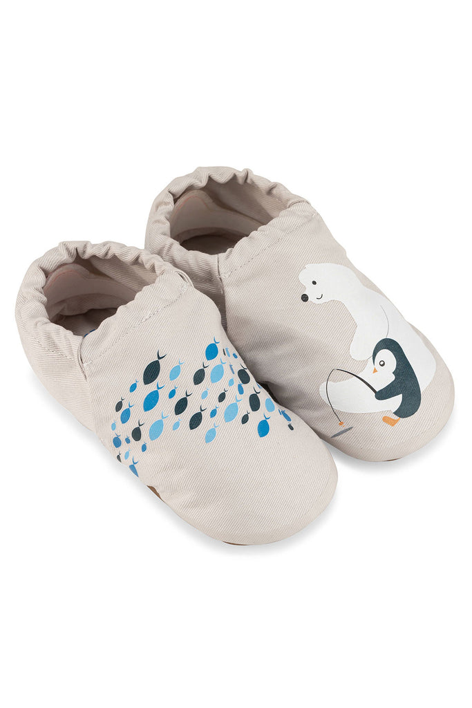 Friendly Hyper - Cool Gray - Barfuß Kitaschuhe & Hausschuhe - Hopfrög Kids aus weicher 100 % Baumwolle - OrthoFlex® Einlegesohle- BioVegan® Leder - WikoBaby