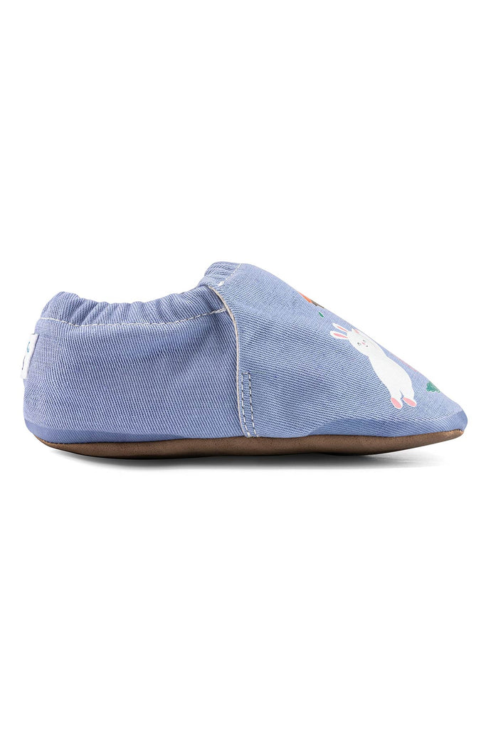Jack Rabbit Hyper - Denim Blue- Barfuß Kitaschuhe & Hausschuhe - Hopfrög Kids aus weicher 100 % Baumwolle - OrthoFlex® Einlegesohle- BioVegan® Leder - WikoBaby