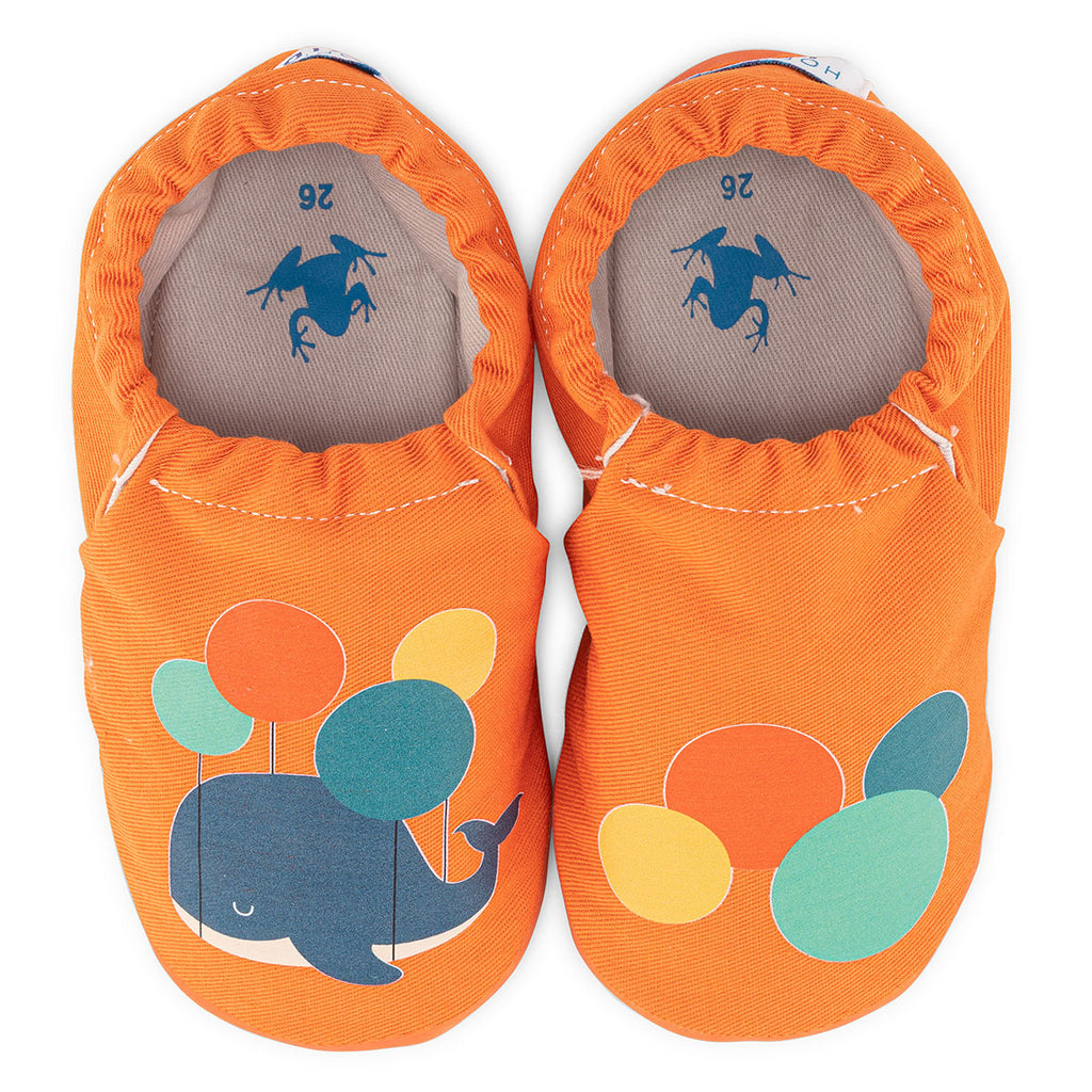 Mobi Kid Hyper - Orange Candy - Barfuß Kitaschuhe & Hausschuhe - Hopfrög Kids aus weicher 100 % Baumwolle - OrthoFlex® Einlegesohle- BioVegan® Leder - WikoBaby