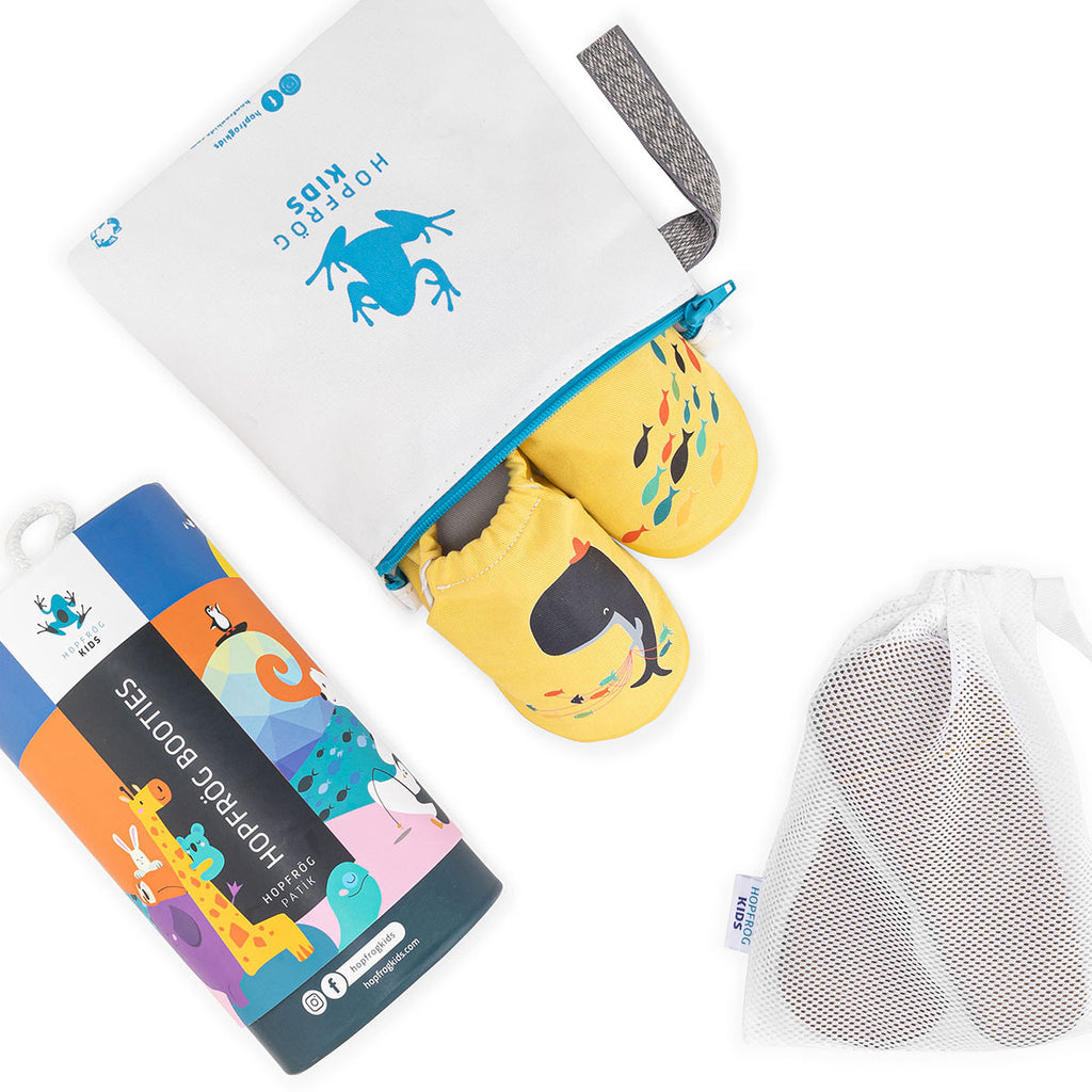 Journey Hyper - Beach Yellow - Barfuß Kitaschuhe & Hausschuhe - Hopfrög Kids aus weicher 100 % Baumwolle - OrthoFlex® Einlegesohle- BioVegan® Leder - WikoBaby