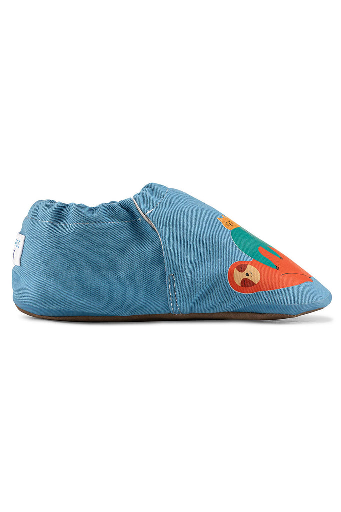 Slumber Hyper - Pacific Blue - Barfuß Kitaschuhe & Hausschuhe - Hopfrög Kids aus weicher 100 % Baumwolle - OrthoFlex® Einlegesohle- BioVegan® Leder - WikoBaby