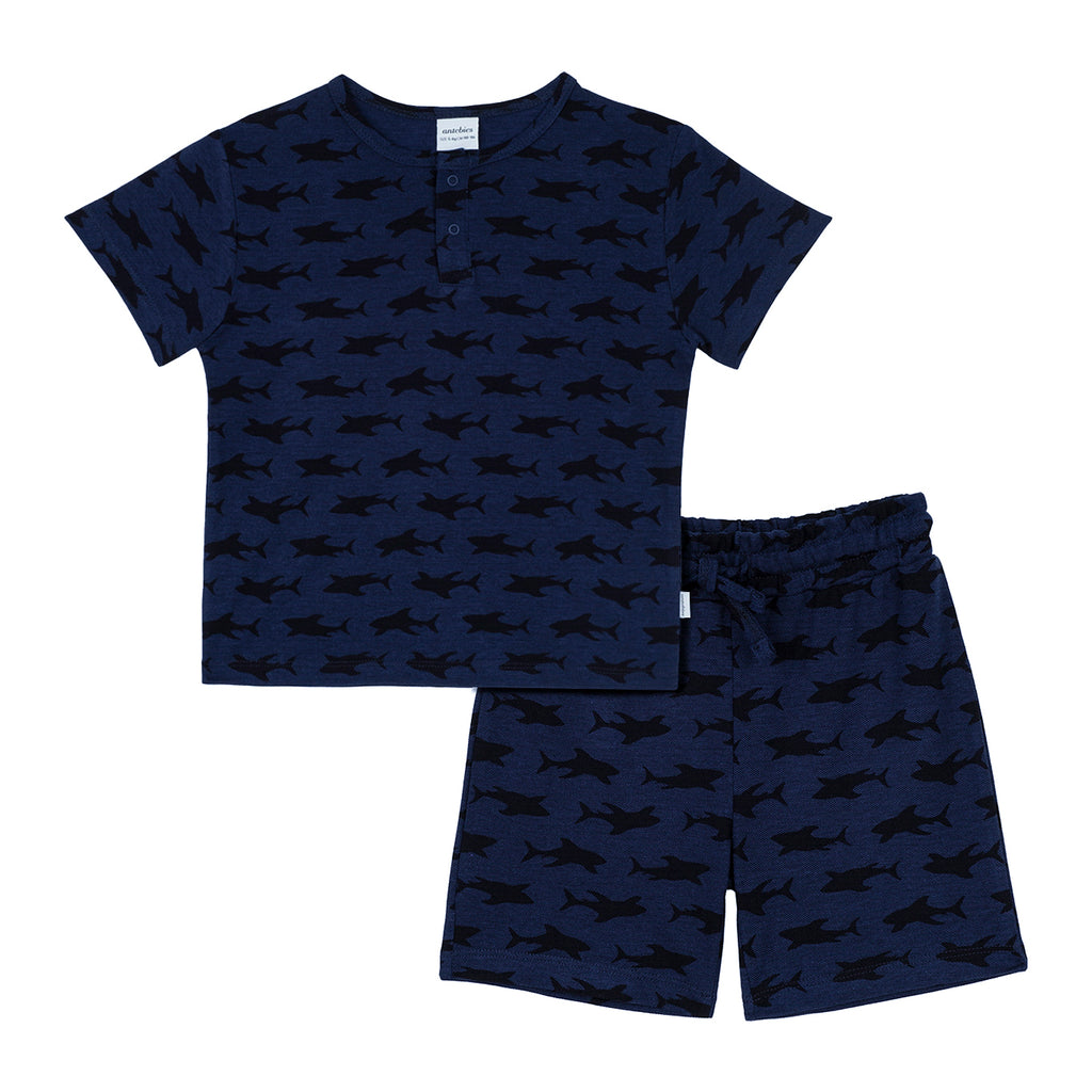 Navy Shark Madness Print Short PJ - WikoBaby