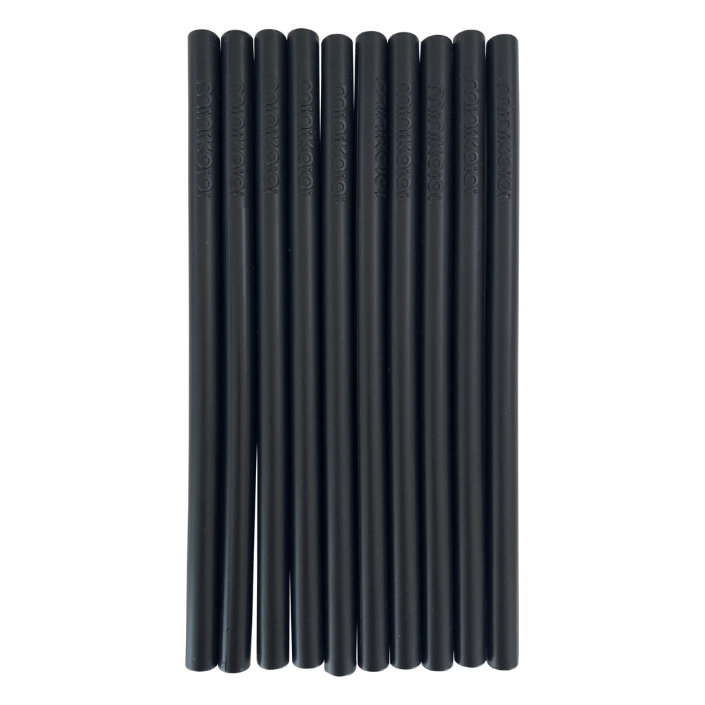 Minikoioi Flexi Straws 10 pcs - Bitter Black- (Flexi Strohhalme - 10 Stück) - 100 % Lebensmittelqualität Silikon - BPA Frei - WikoBaby
