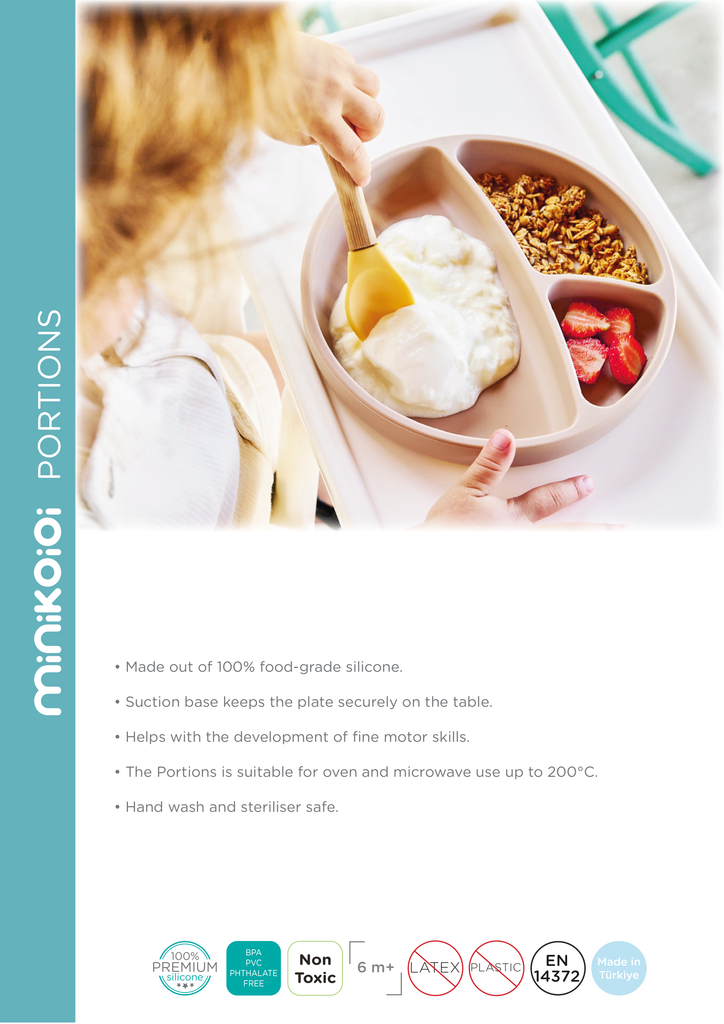 Minikoioi Portions Plate- Kinderteller mit Saugnapf - 100 % Lebensmittelqualität Silikon - BPA Frei - WikoBaby