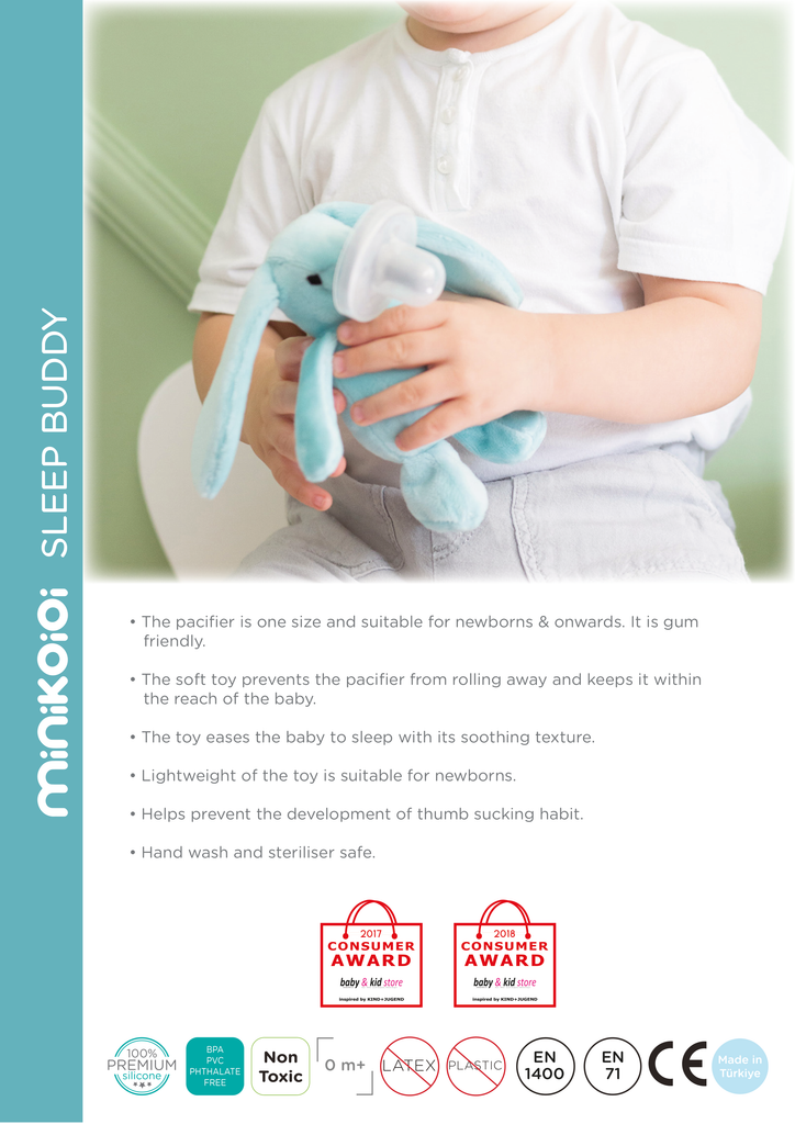 Minikoioi Sleep Buddy-Moi- Einschlafhilfe - Schnuller Kuscheltier - BPA Frei - 100 % Premium-Silikon - WikoBaby
