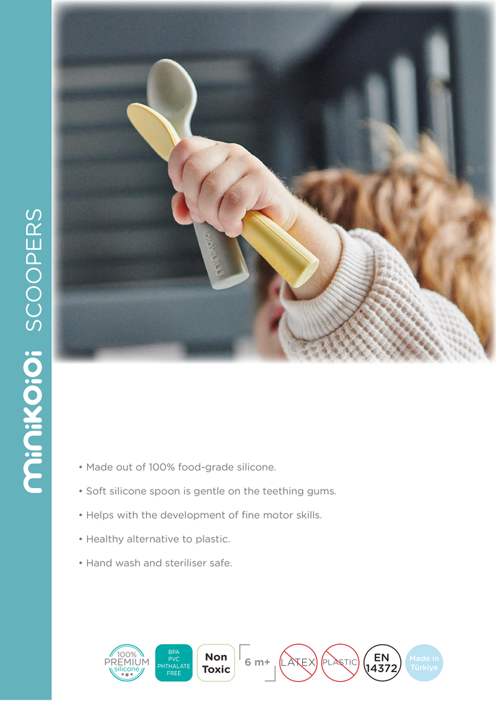 Minikoioi Scoopers- Baby und Kinderlöffel  (2 Stück) - 100 % Lebensmittelqualität Silikon - BPA Frei - WikoBaby