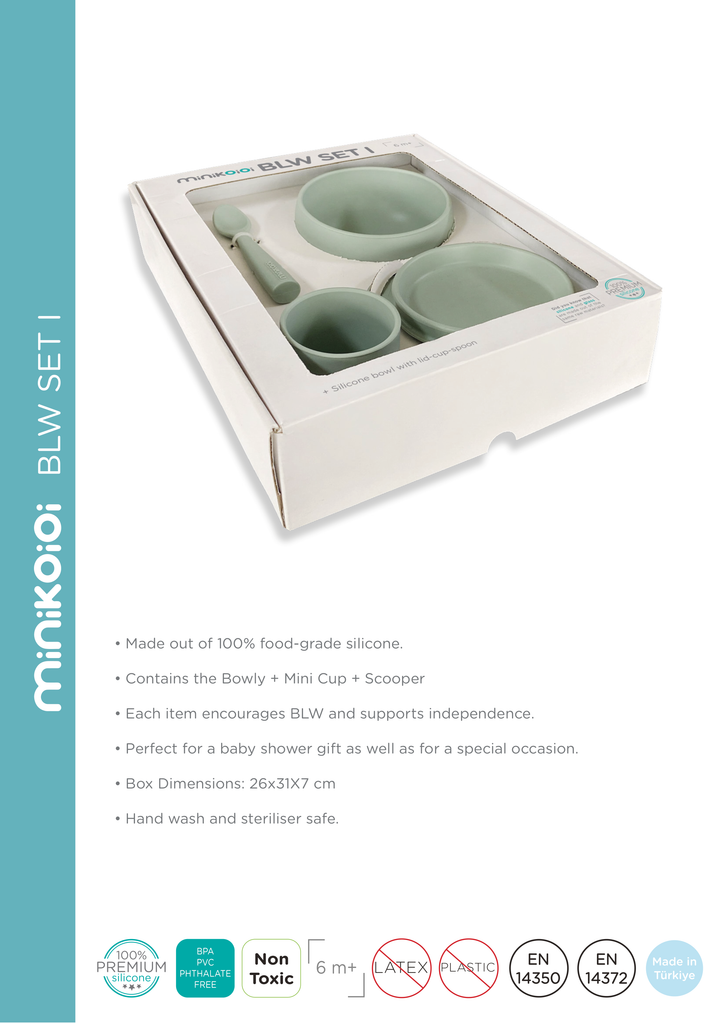 Minikoioi BLW Set I (Baby Led Weaning Set) -100 % Lebensmittelqualität Silikon - Geschirr Sets für Babys und Kleinkinder - WikoBaby