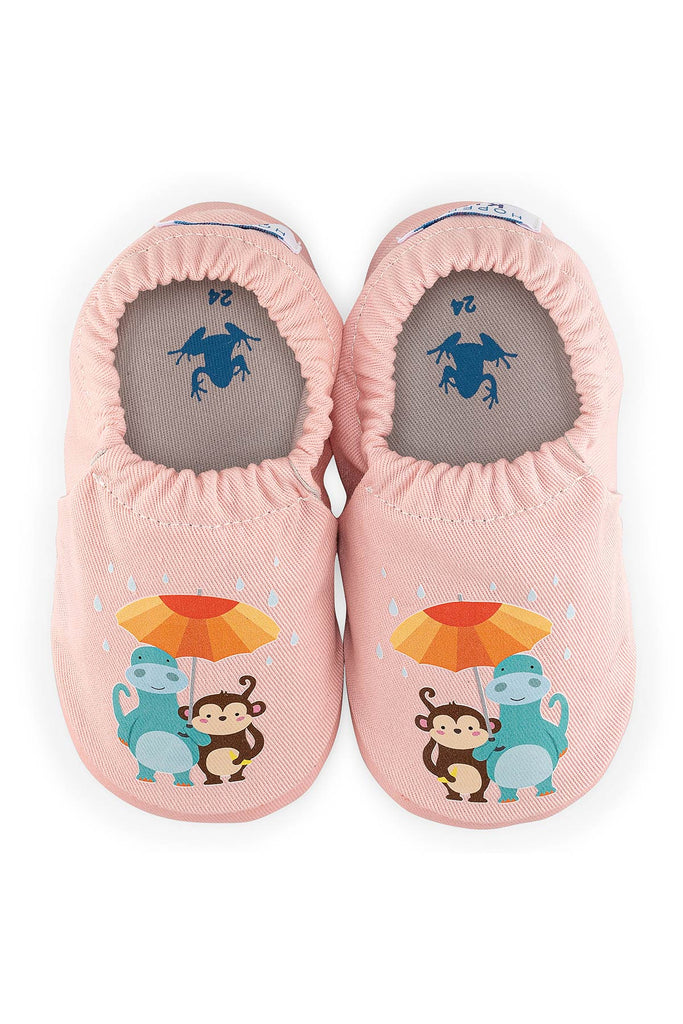 Umbrella Flower - Powder Pink- Barfuß Kitaschuhe & Hausschuhe - Hopfrög Kids aus weicher 100 % Baumwolle - OrthoFlex® Einlegesohle- BioVegan® Leder - WikoBaby