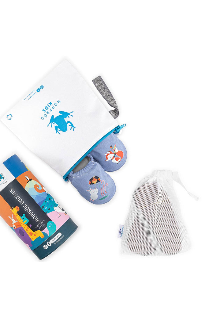 Jack Rabbit Hyper - Denim Blue- Barfuß Kitaschuhe & Hausschuhe - Hopfrög Kids aus weicher 100 % Baumwolle - OrthoFlex® Einlegesohle- BioVegan® Leder - WikoBaby