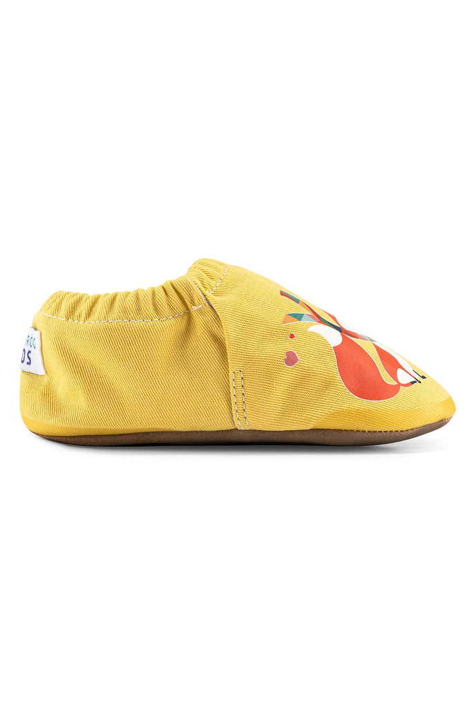 Dear Fox Hyper - Beach Yellow - Barfuß Kitaschuhe & Hausschuhe - Hopfrög Kids aus weicher 100 % Baumwolle - OrthoFlex® Einlegesohle- BioVegan® Leder - WikoBaby