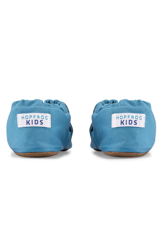 Slumber Hyper - Pacific Blue - Barfuß Kitaschuhe & Hausschuhe - Hopfrög Kids aus weicher 100 % Baumwolle - OrthoFlex® Einlegesohle- BioVegan® Leder - WikoBaby