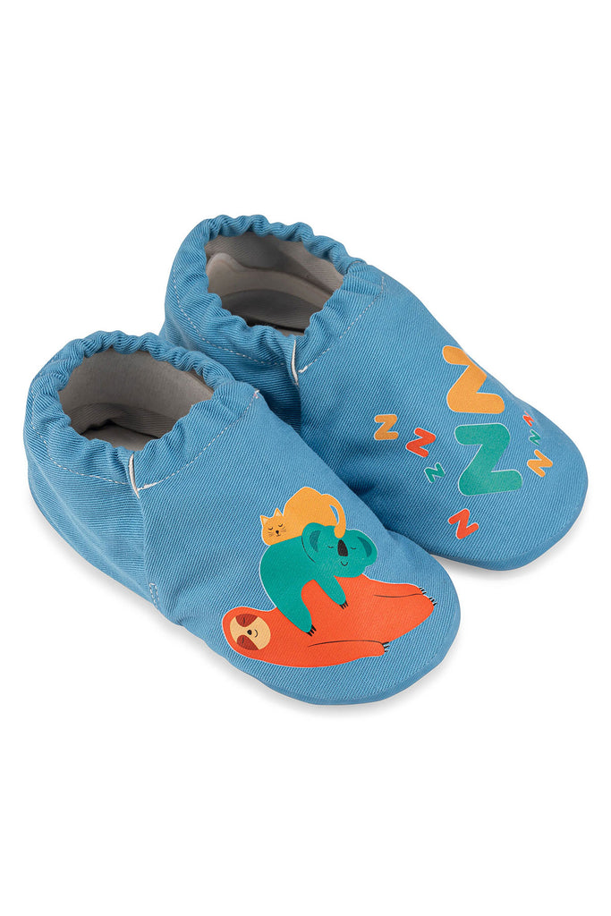 Slumber Hyper - Pacific Blue - Barfuß Kitaschuhe & Hausschuhe - Hopfrög Kids aus weicher 100 % Baumwolle - OrthoFlex® Einlegesohle- BioVegan® Leder - WikoBaby