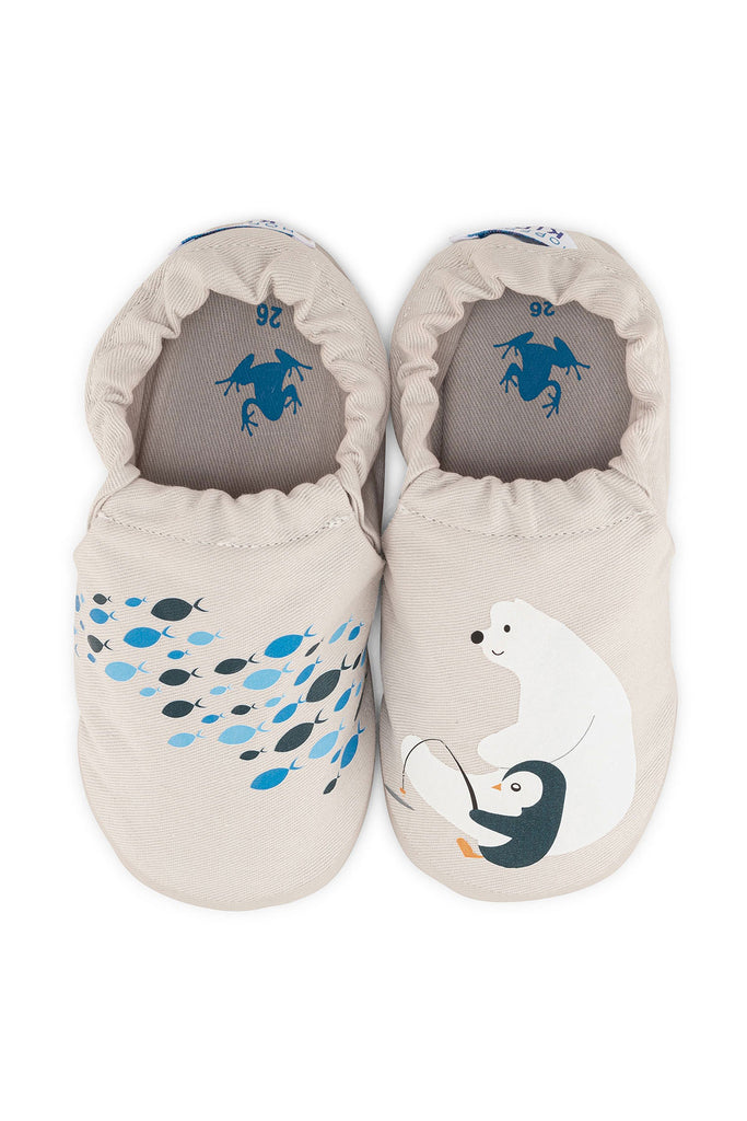 Friendly Hyper - Cool Gray - Barfuß Kitaschuhe & Hausschuhe - Hopfrög Kids aus weicher 100 % Baumwolle - OrthoFlex® Einlegesohle- BioVegan® Leder - WikoBaby