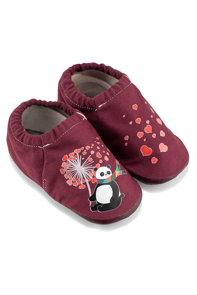 Flying Hearts Hyper - Magenta Purple - Barfuß Kitaschuhe & Hausschuhe - Hopfrög Kids aus weicher 100 % Baumwolle - OrthoFlex® Einlegesohle- BioVegan® Leder - WikoBaby