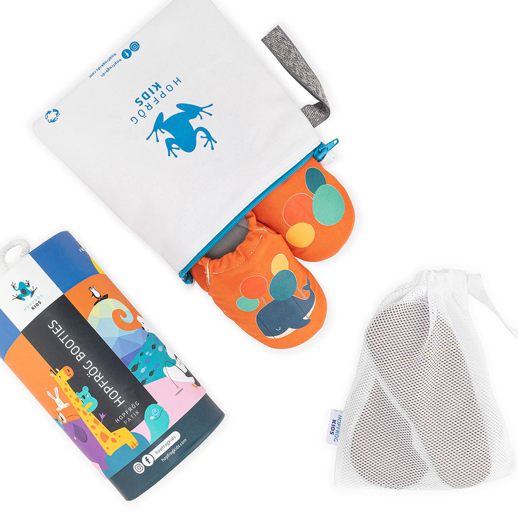 Mobi Kid Hyper - Orange Candy - Barfuß Kitaschuhe & Hausschuhe - Hopfrög Kids aus weicher 100 % Baumwolle - OrthoFlex® Einlegesohle- BioVegan® Leder - WikoBaby