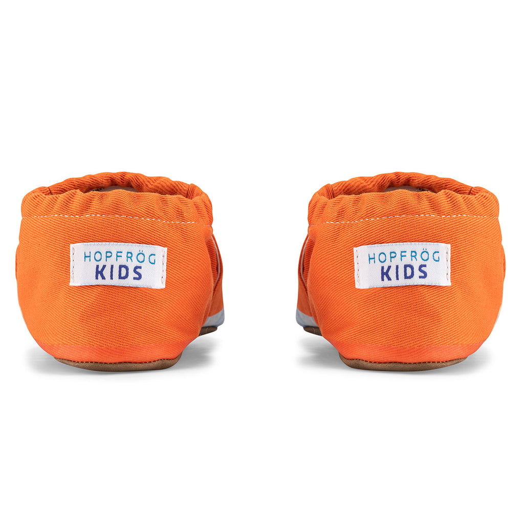 Mobi Kid Hyper - Orange Candy - Barfuß Kitaschuhe & Hausschuhe - Hopfrög Kids aus weicher 100 % Baumwolle - OrthoFlex® Einlegesohle- BioVegan® Leder - WikoBaby
