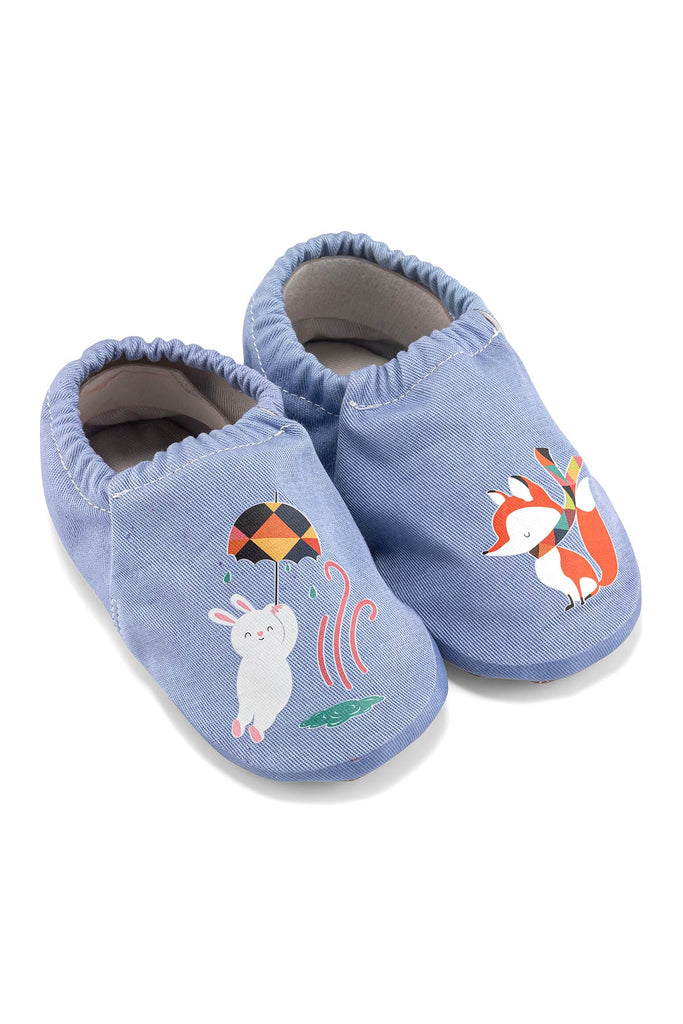 Jack Rabbit Hyper - Denim Blue- Barfuß Kitaschuhe & Hausschuhe - Hopfrög Kids aus weicher 100 % Baumwolle - OrthoFlex® Einlegesohle- BioVegan® Leder - WikoBaby
