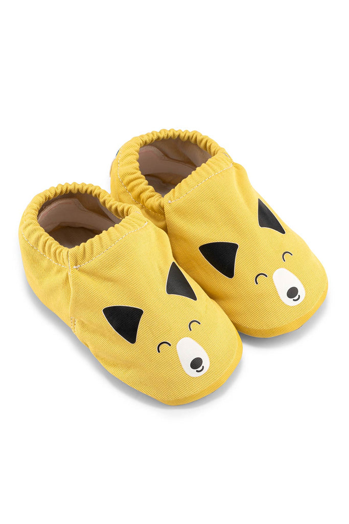 The Fox Hyper - Beach Yellow - Barfuß Kitaschuhe & Hausschuhe - Hopfrög Kids aus weicher 100 % Baumwolle - OrthoFlex® Einlegesohle- BioVegan® Leder - WikoBaby